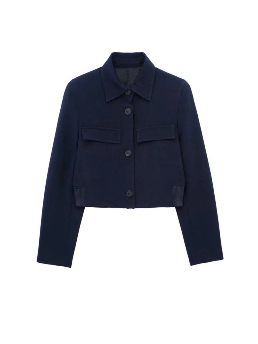 Zara Navy Cropped Button-Front Women's Jacket
